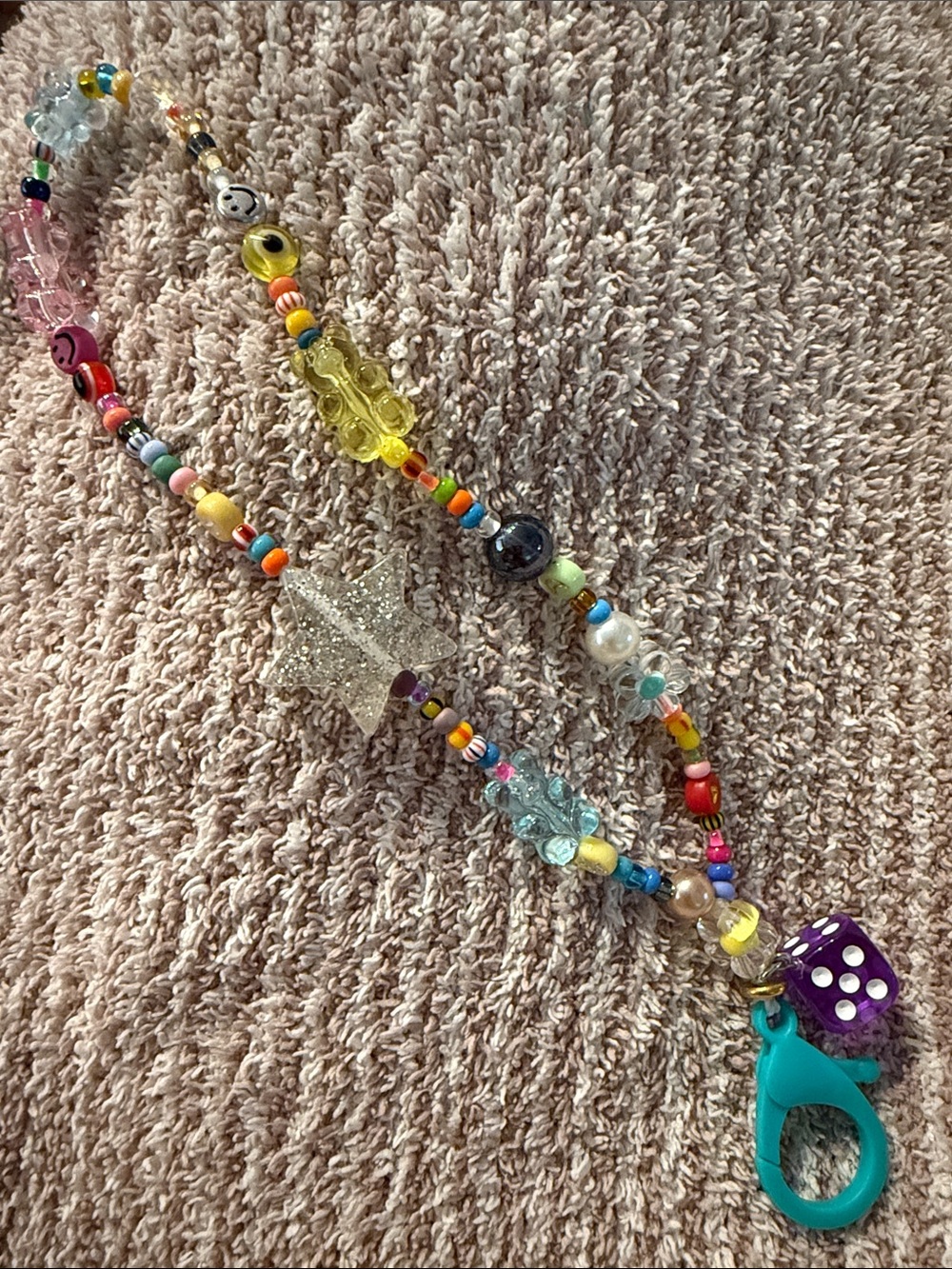 Handmade Multicolor Beaded Keychain Lanyard - Teal Clip